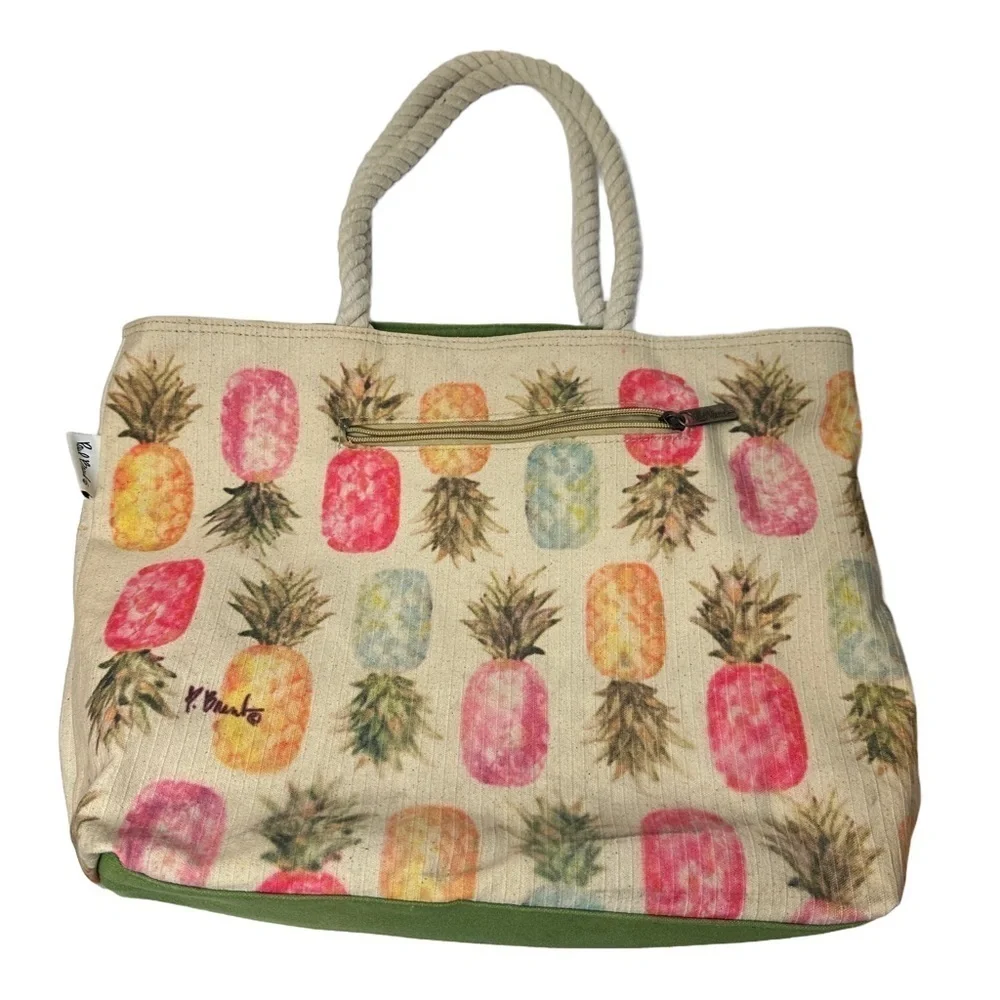 Sun n Sand Paul Brent Signed Colorful Pineapple Tote‎ Bag